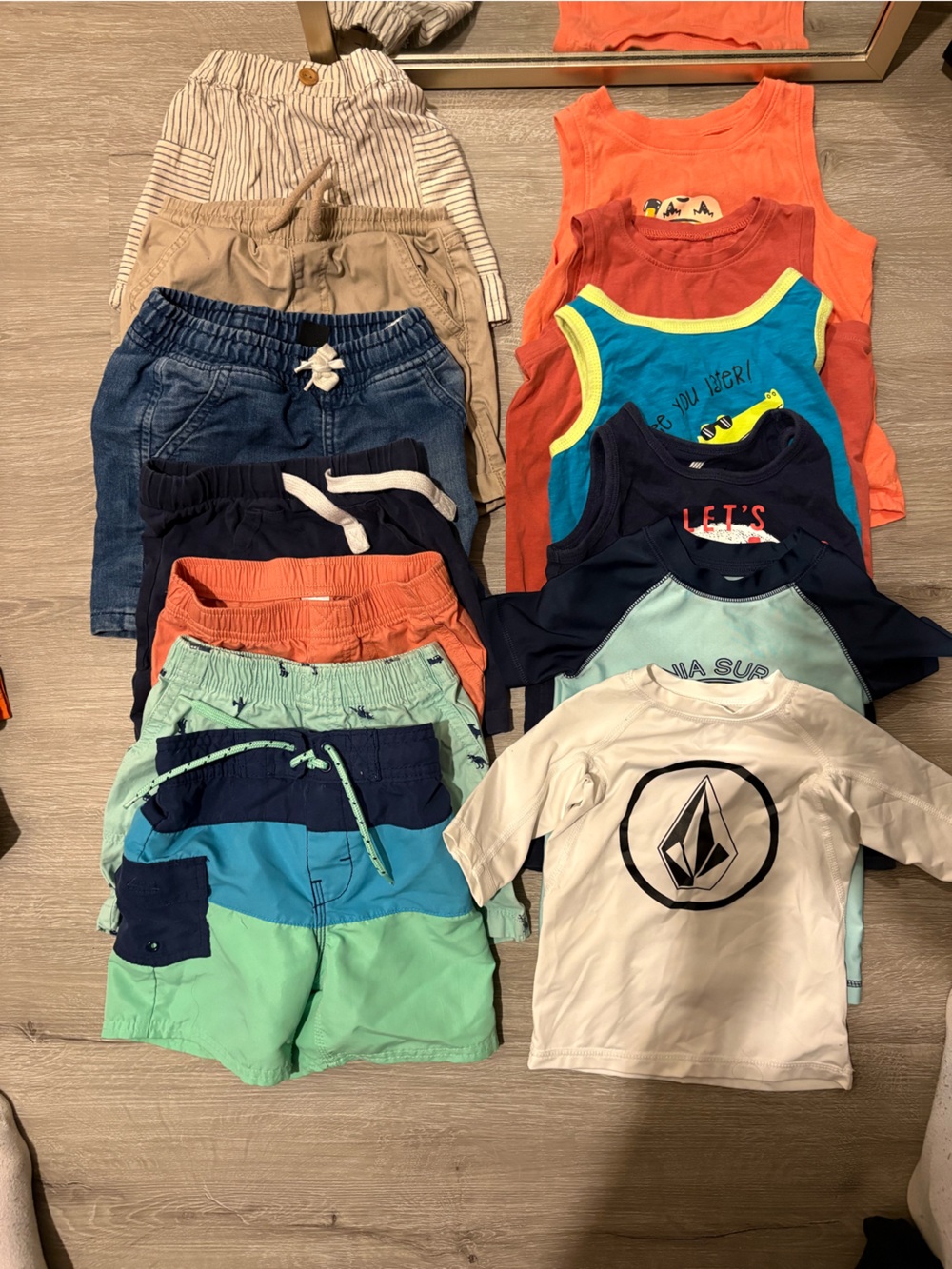 Children's Navy and Light Green Colorblock Swim Shorts